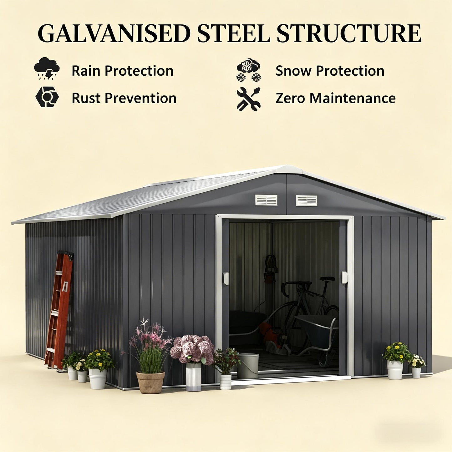 Spacious Garden Storage Shed - Dark Gray Metal Outdoor Shed
