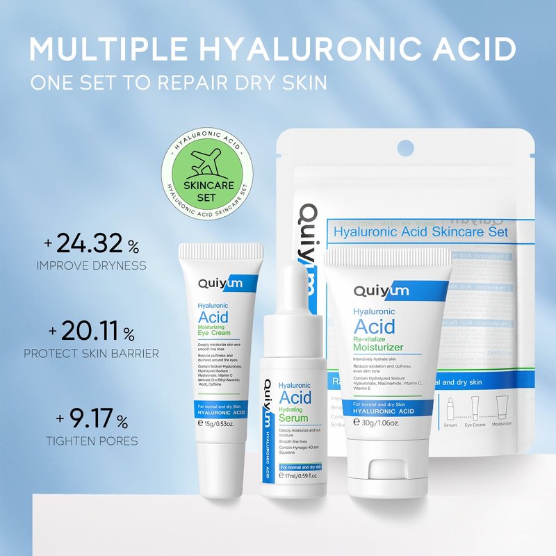 Hyaluronic Acid Skin Care Set - Moisturizing Facial Routine 3-Piece Kit