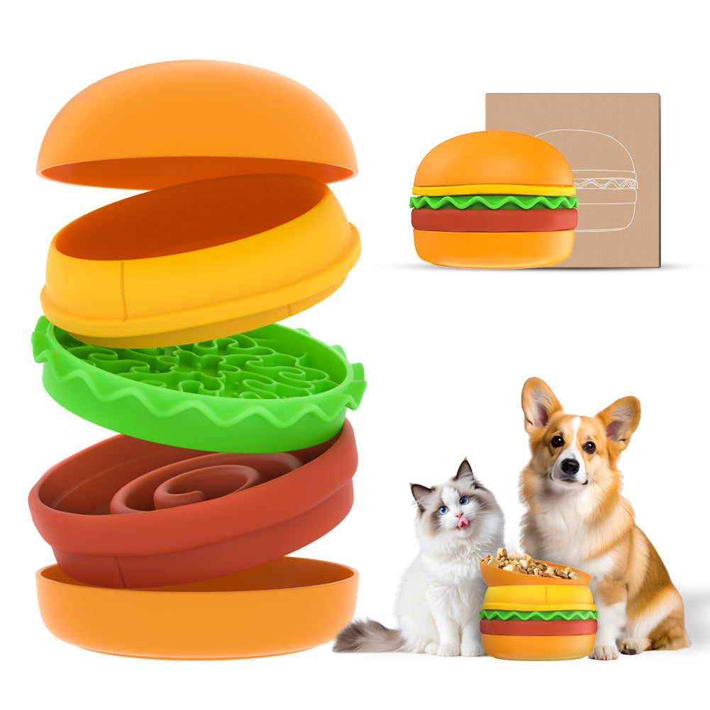 Multi-Layer Hamburger Pet Bowl for Cats and Dogs - 5-in-1 Combination