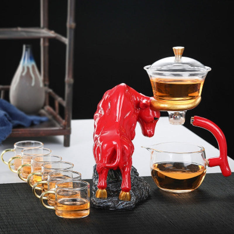 High Borosilicate Glass Tea Set with 6 Cups - Automatic Hot Cold Resistant
