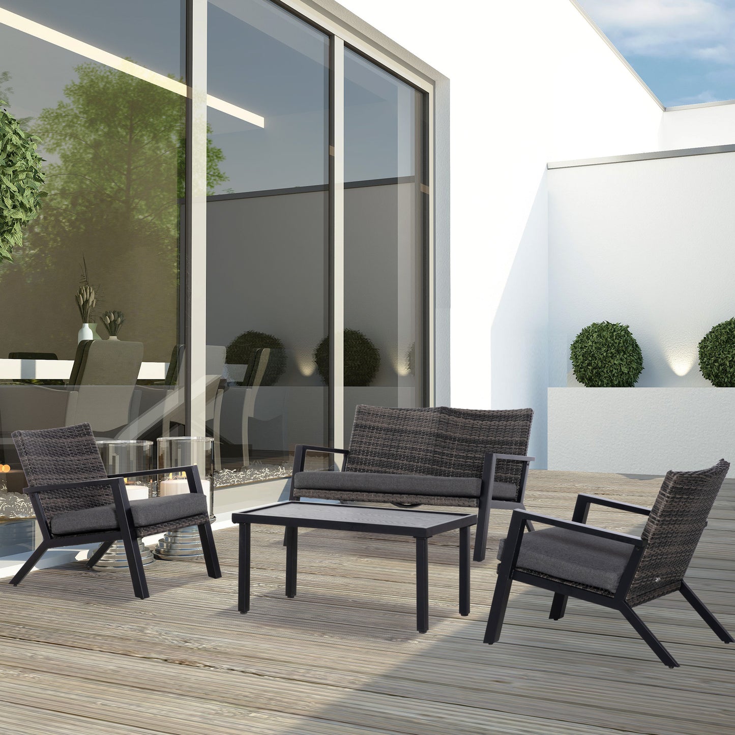 4-Piece Patio Furniture Set - Loveseat, 2 Chairs & Table - Black