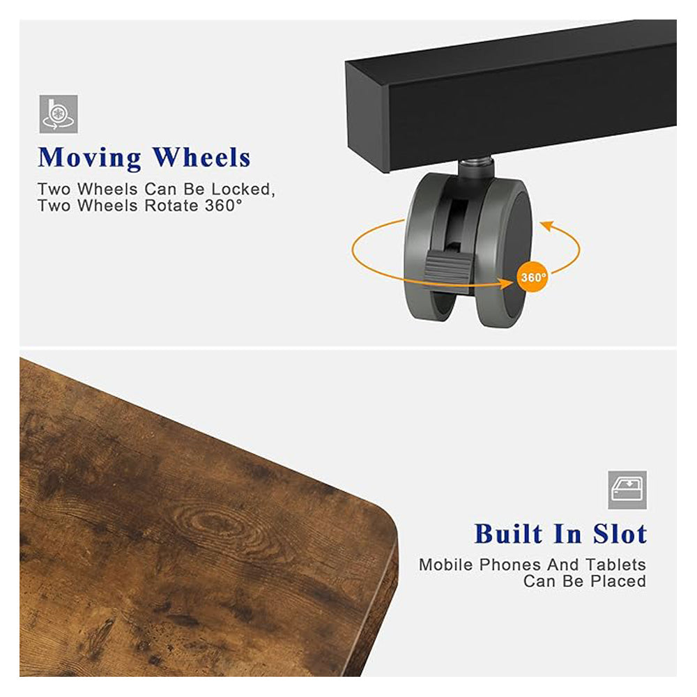 80cm Adjustable Tray Table Rolling Sofa Side Snack With Wheels