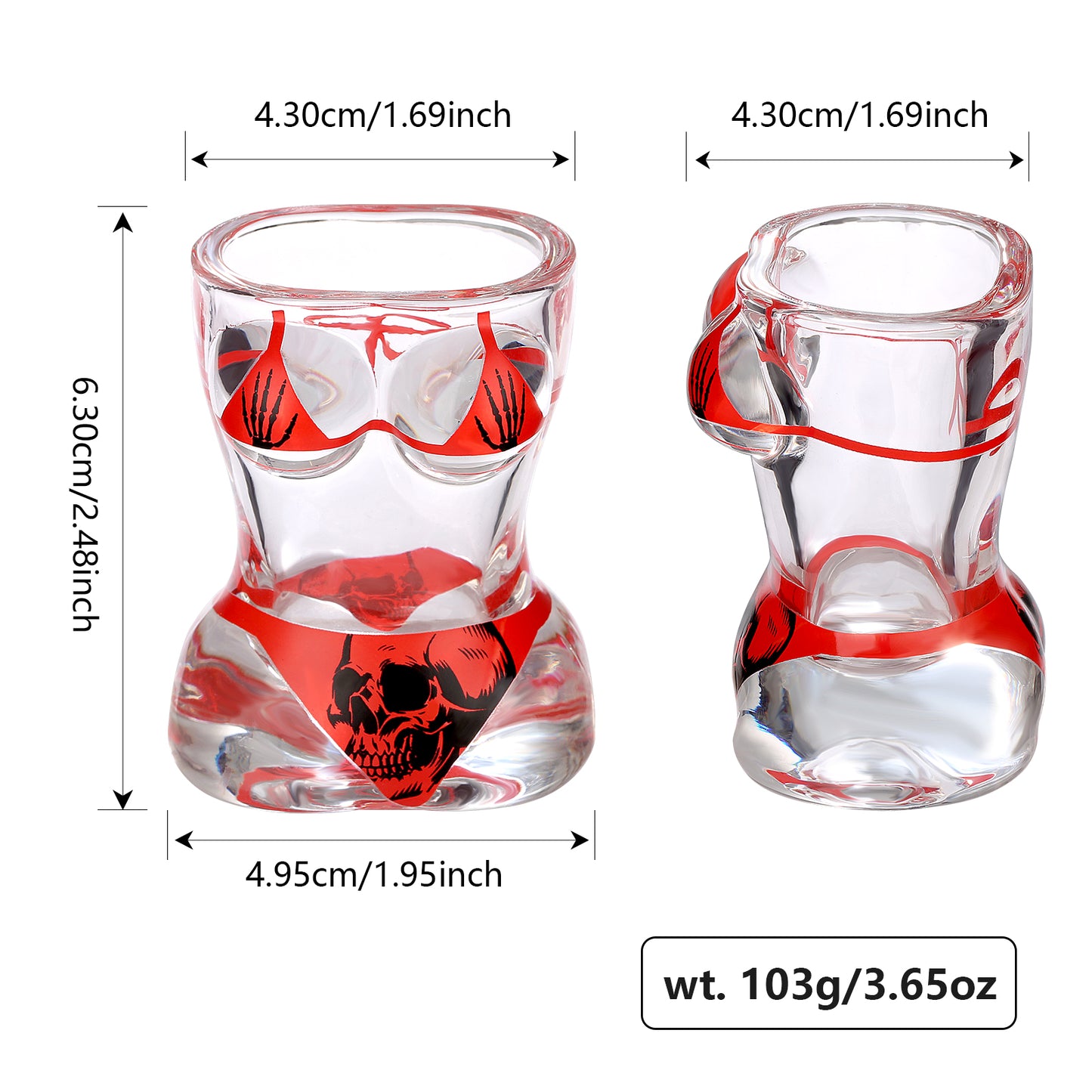 Black and Red Skull Style Wine Glasses - Set of 2