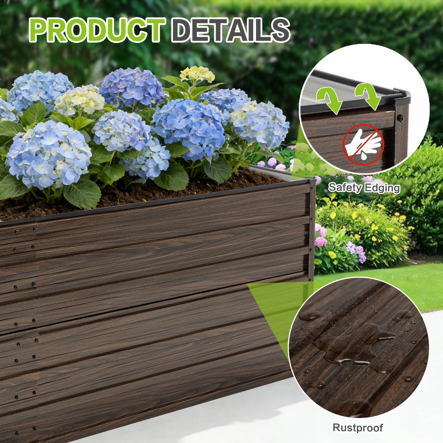 Metal Raised Garden Bed Kit - 74.6" x 35.4" x 25" - Walnut