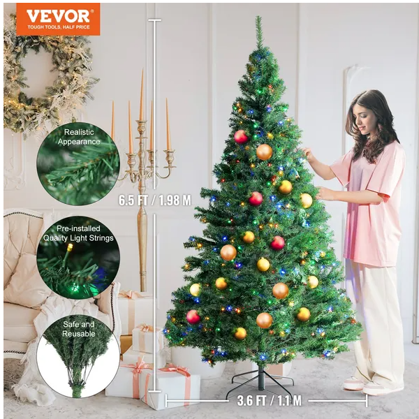 6.5ft Prelit Christmas Tree with 450 Multi-Color LED Lights
