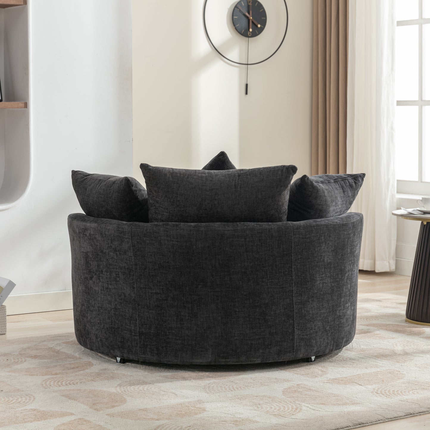 360° Swivel Accent Barrel Chair with Storage Ottoman & 4 Pillows - Gray