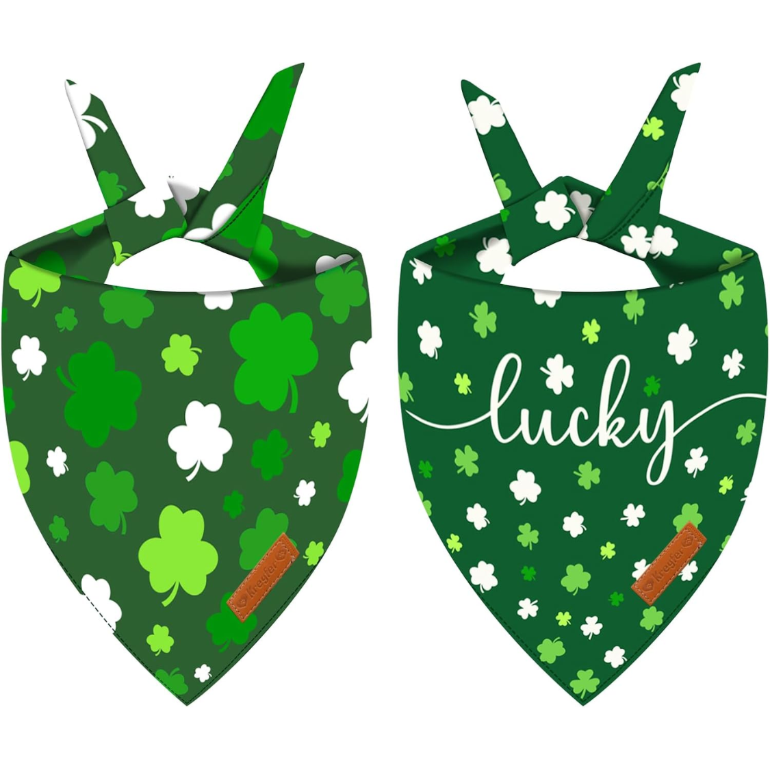 Reversible St. Patrick's Day Dog Bandanas Set - Green Shamrock Design, Double-Sided