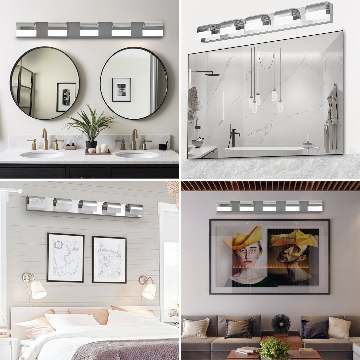 5-Light Modern LED Bathroom Vanity Lighting - Over Mirror
