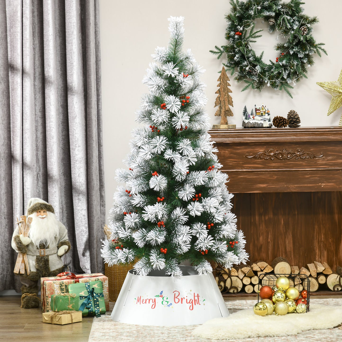 Christmas Tree Collar - Cream White Steel Decoration, 26"