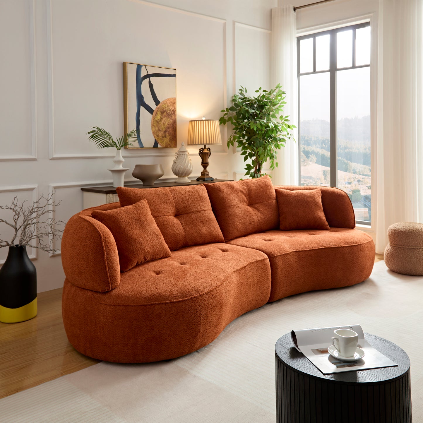 WKS7C Orange Sectional Sofa With Removable Pillows, Durable Fabric,