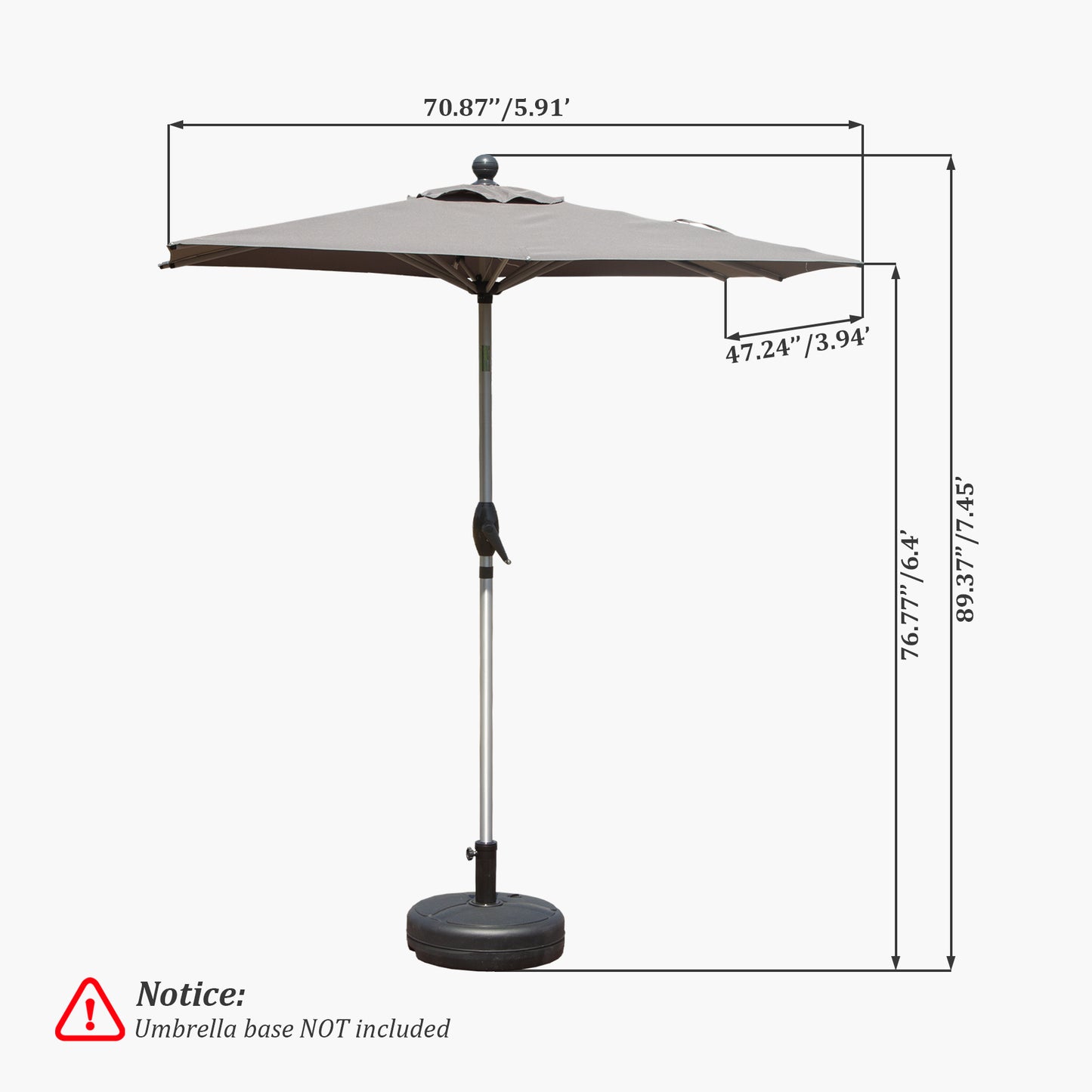 Rectangle Patio Umbrella With Crank Lift And Tilt Function, Grey Base