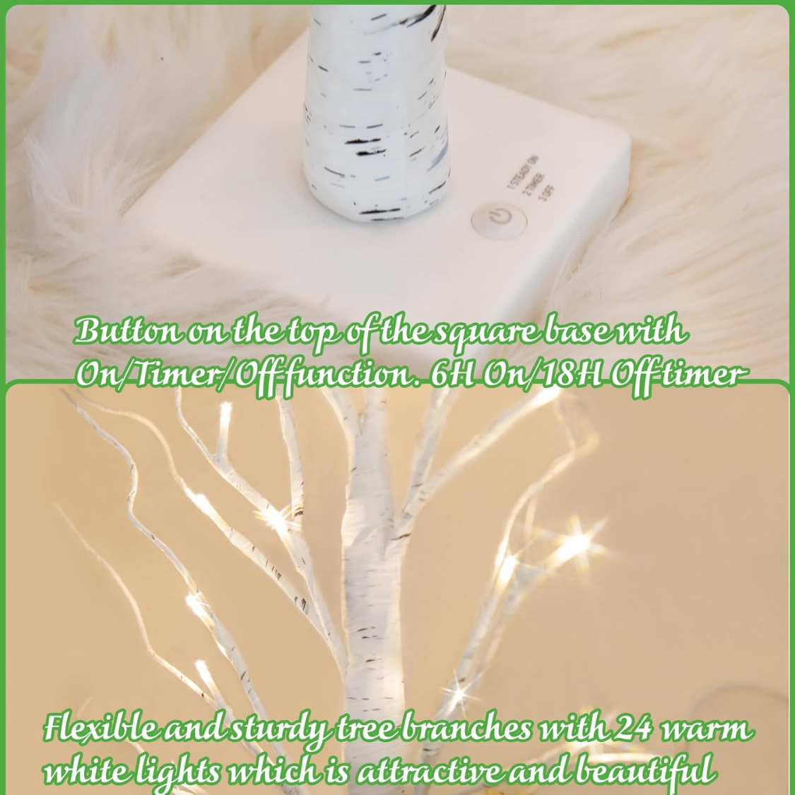 2FT Birch Tree with Warm White LED Lights - Christmas Decor