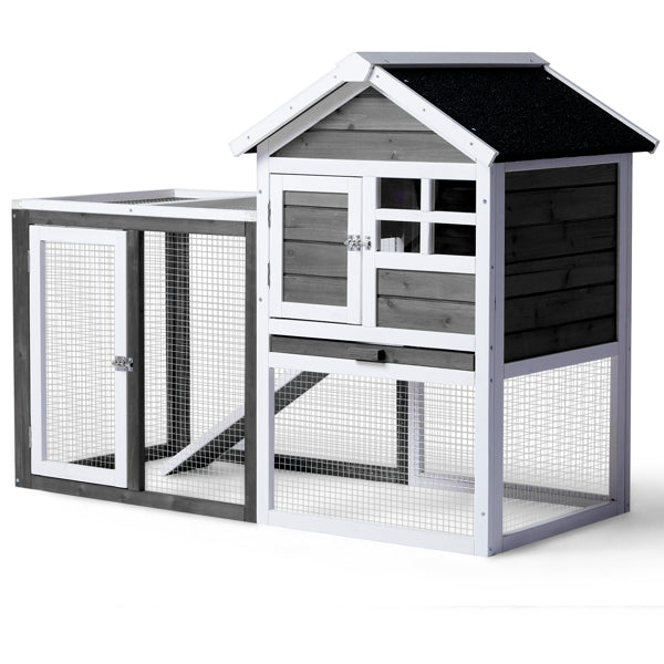 Animal Pet House with Ladder Gray Fir Wood Cage for Small Animals