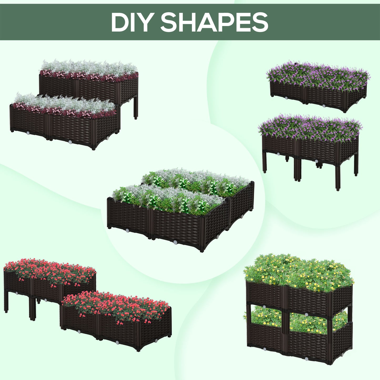 Raised Garden Bed with Legs - 4-Piece Set for Flowers Herbs Vegetables - Brown 460x460x380mm