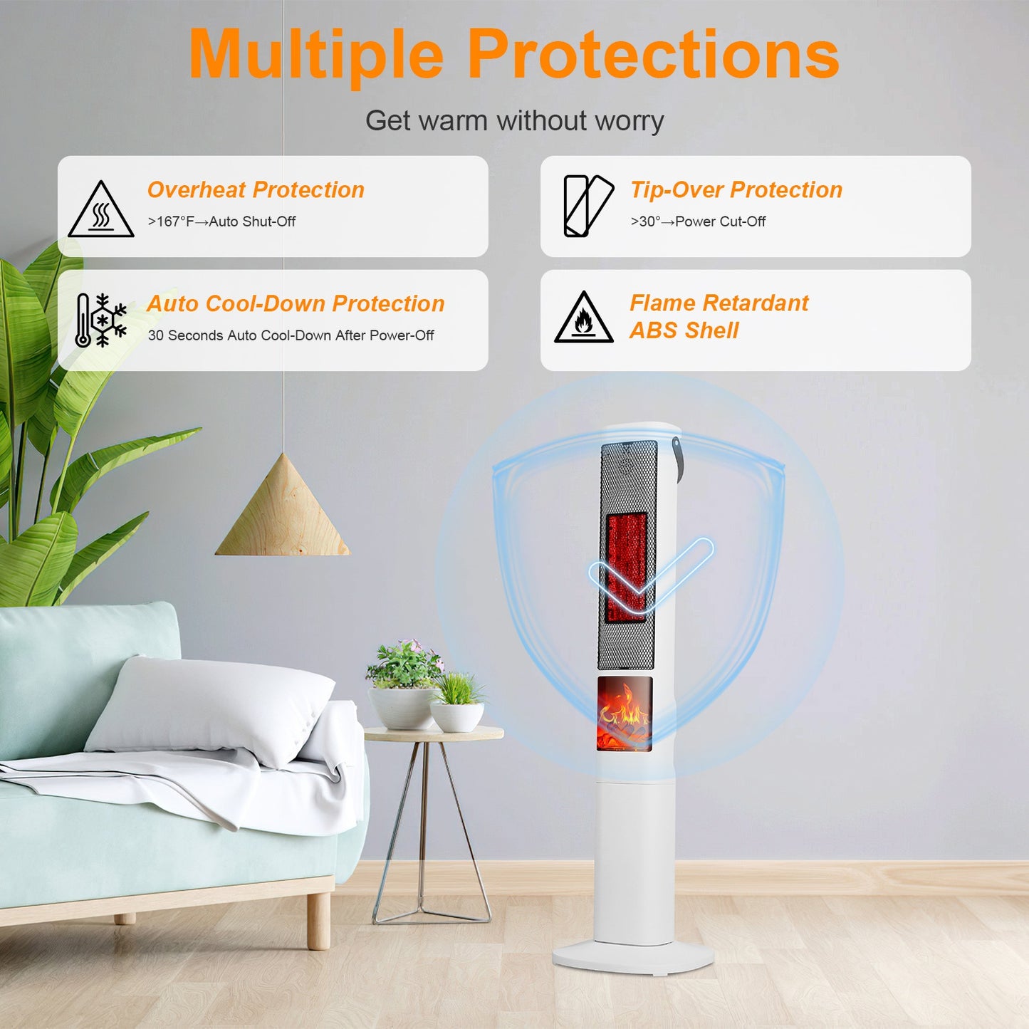 1500W Oscillating Space Heater with 3D Flame Effect, Remote & Timer