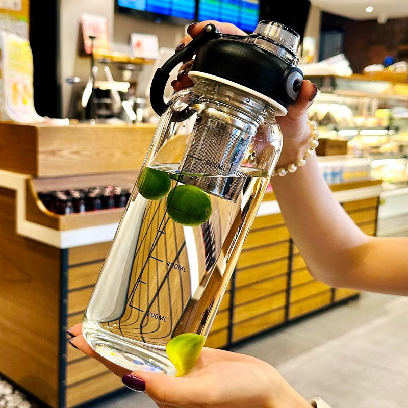 Extra-Large Glass Cup with Tea-Water Separation | Multi-Size & Color