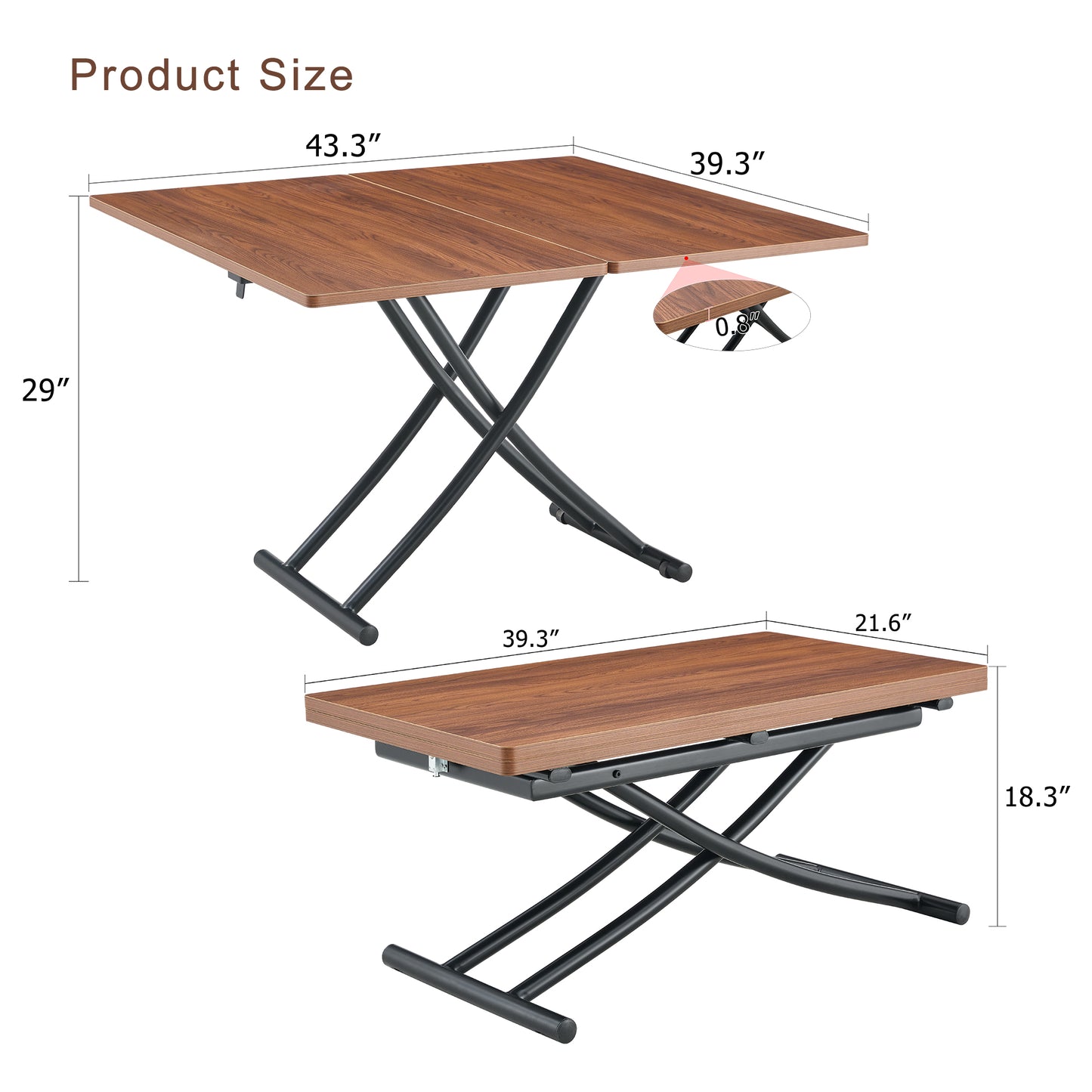 Modern Minimalist Multifunctional Lift Table With 0.8 Inch Thick MDF