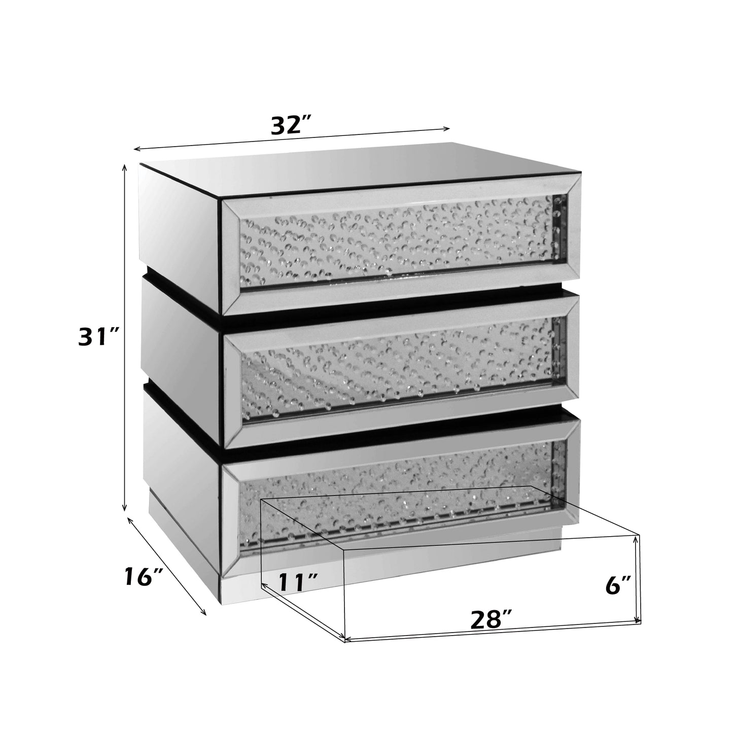 Nysa Silver Mirrored Console Cabinet with Faux Crystals