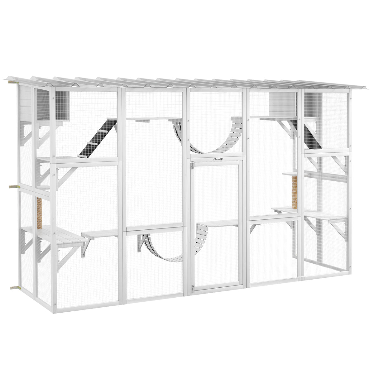 Large Outdoor Cat Enclosure with Condos & Bridges - White 118"