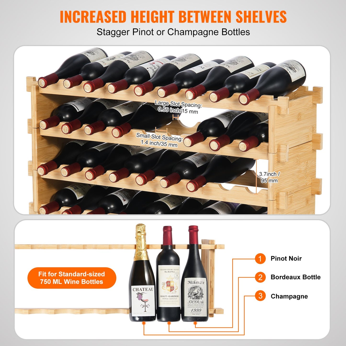 36-Bottle Stackable Bamboo Wood Wine Rack - Natural