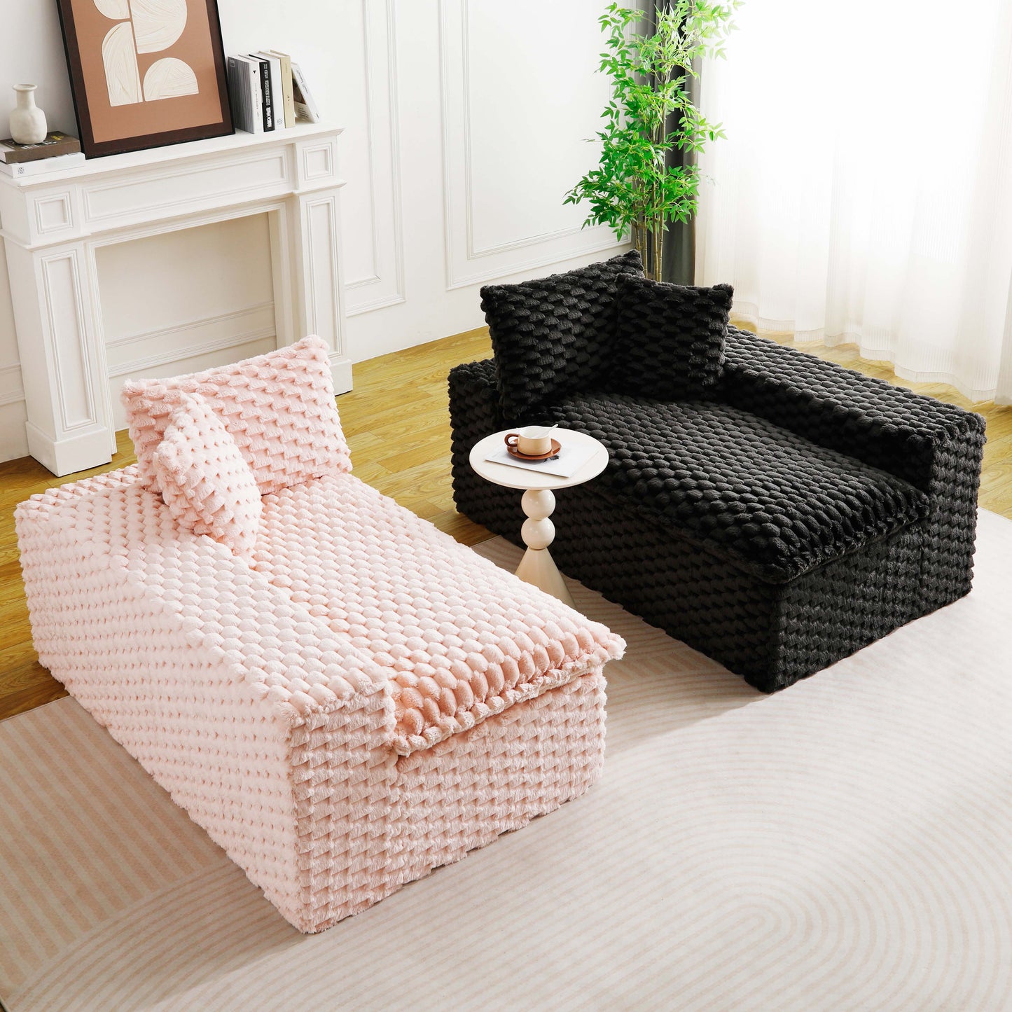 Luxury Color-Block Velvet Multifunctional Sofa - Pink & Black