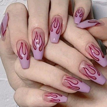 Waterproof Nail Stickers Set - Purple Ballet Flame Almond