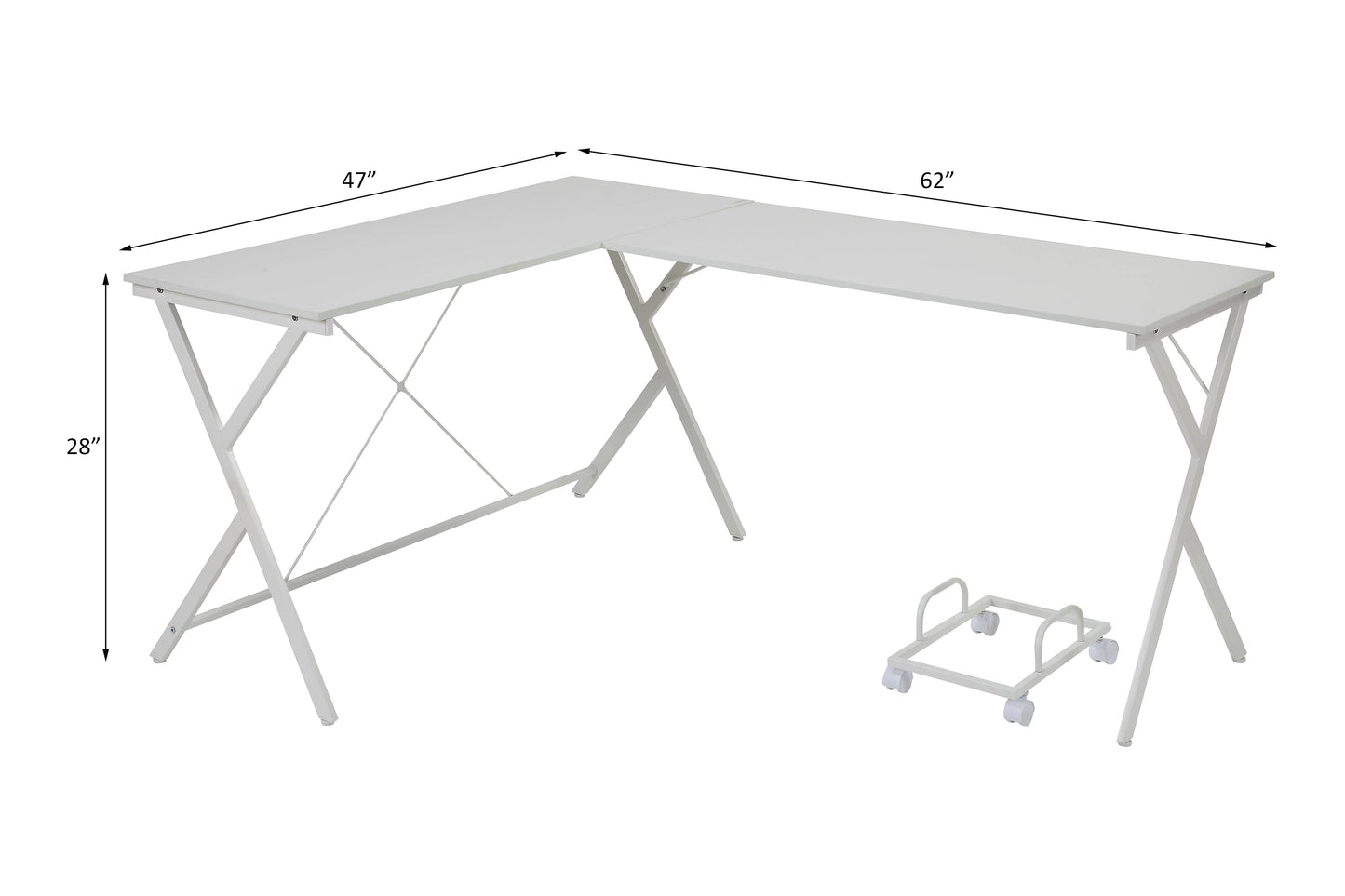 White Finish Computer Desk - Space-Saving L-Shape Design