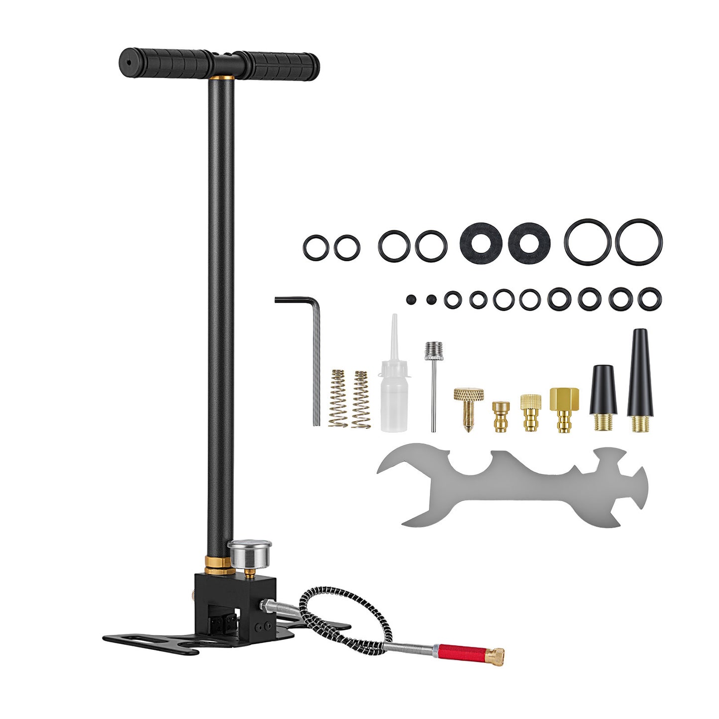 High Pressure Hand Pump for Airguns & Paintball - 3 Stage Stainless Steel with Gauge