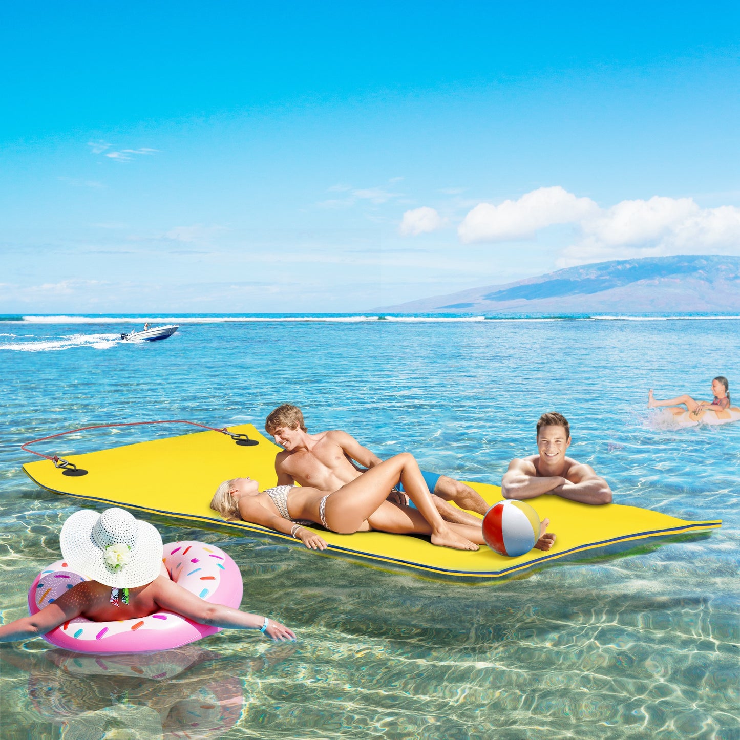 Lily Pad Floating Water Mat for 2 Adults - Yellow, 9x6 Feet