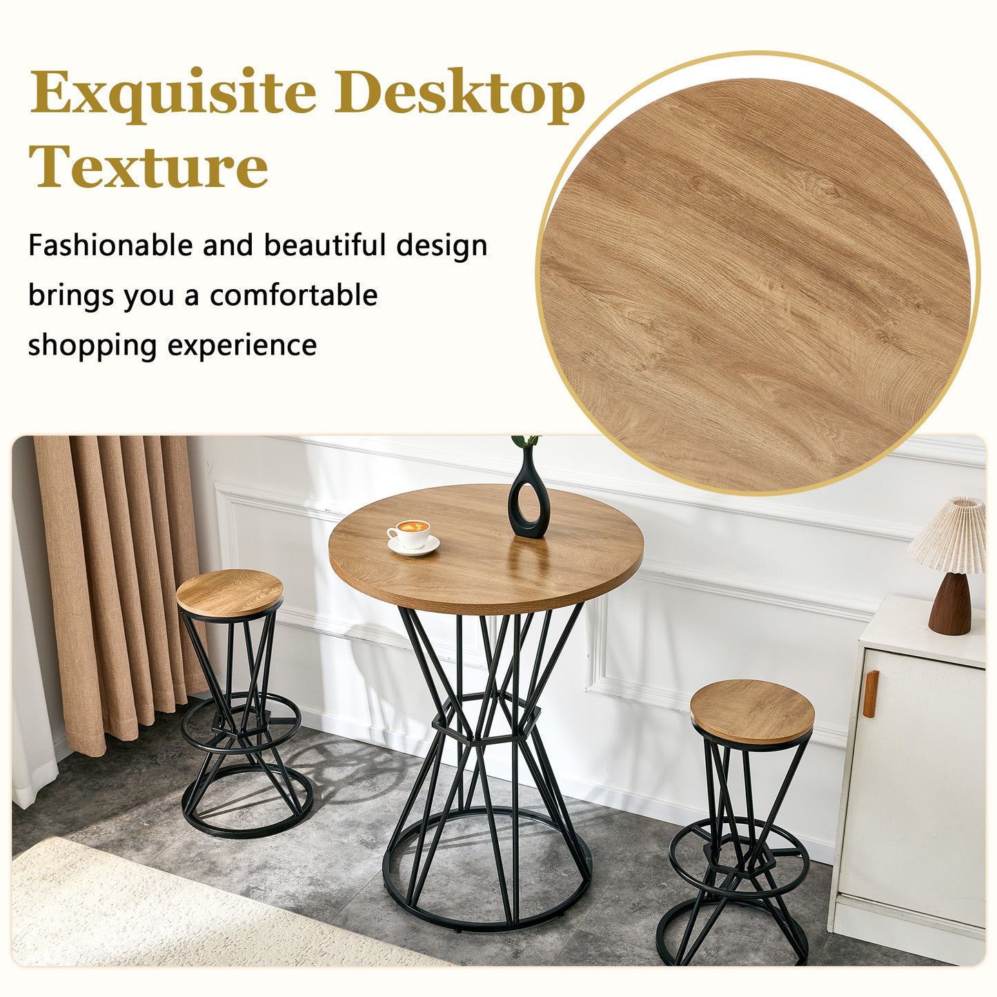 Single Package Bar, Table, Chair Set.31.5-inch Wood Grain MDF
