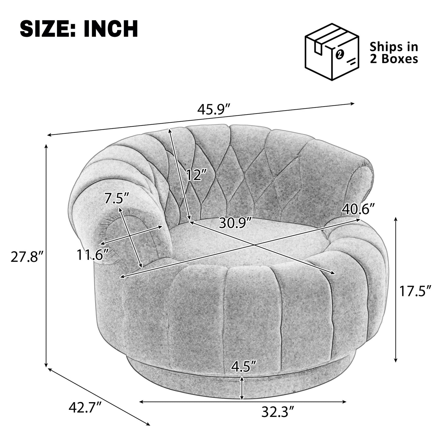 Grey 360° Swivel Accent Chair - Chenille Barrel Club Chair