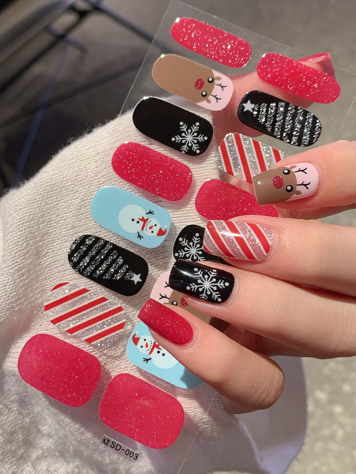 Christmas Nail Stickers Set - Holiday Checkerboard Star Candy Designs for Manicure