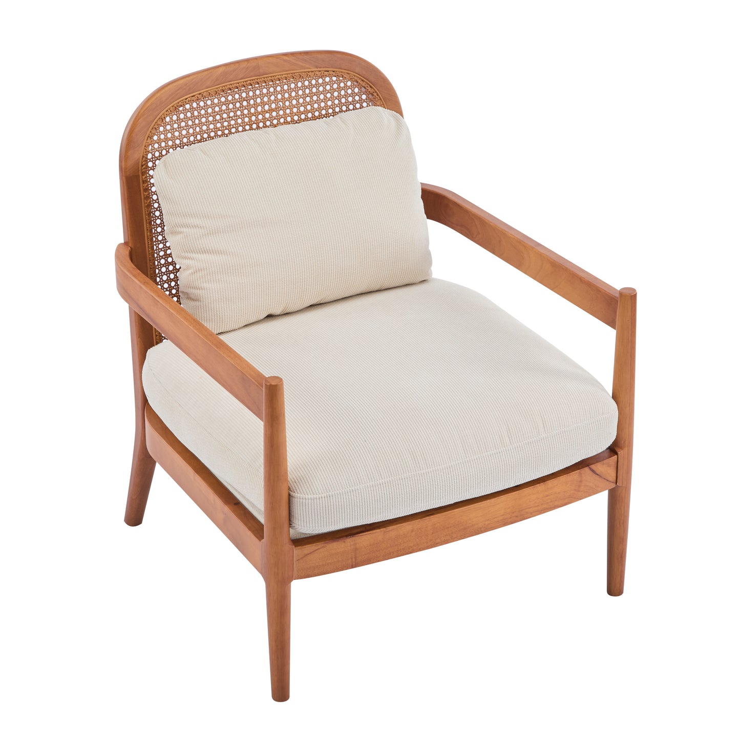 Mid-Century Modern Accent Chair Set - Solid Wood & Rattan, Beige