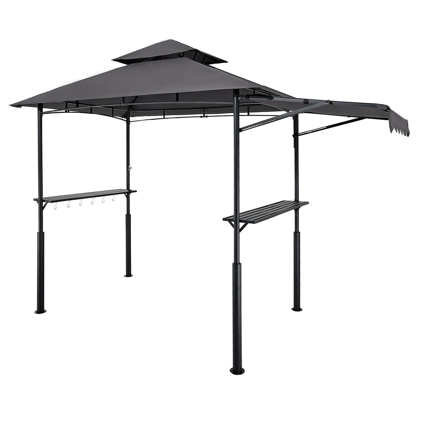 8x5 ft Reinforced BBQ Grill Gazebo Canopy with Double-Tiered Roof & Side Awnings