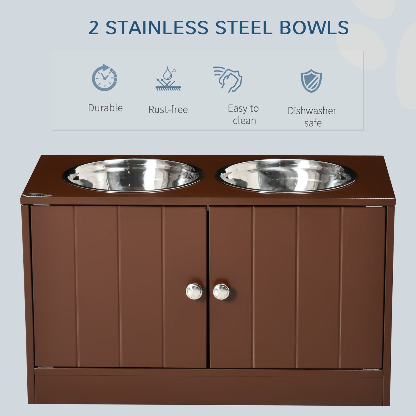 Elevated Dog Bowl Stand with Storage Cabinet - Large Pet Food Station, Brown
