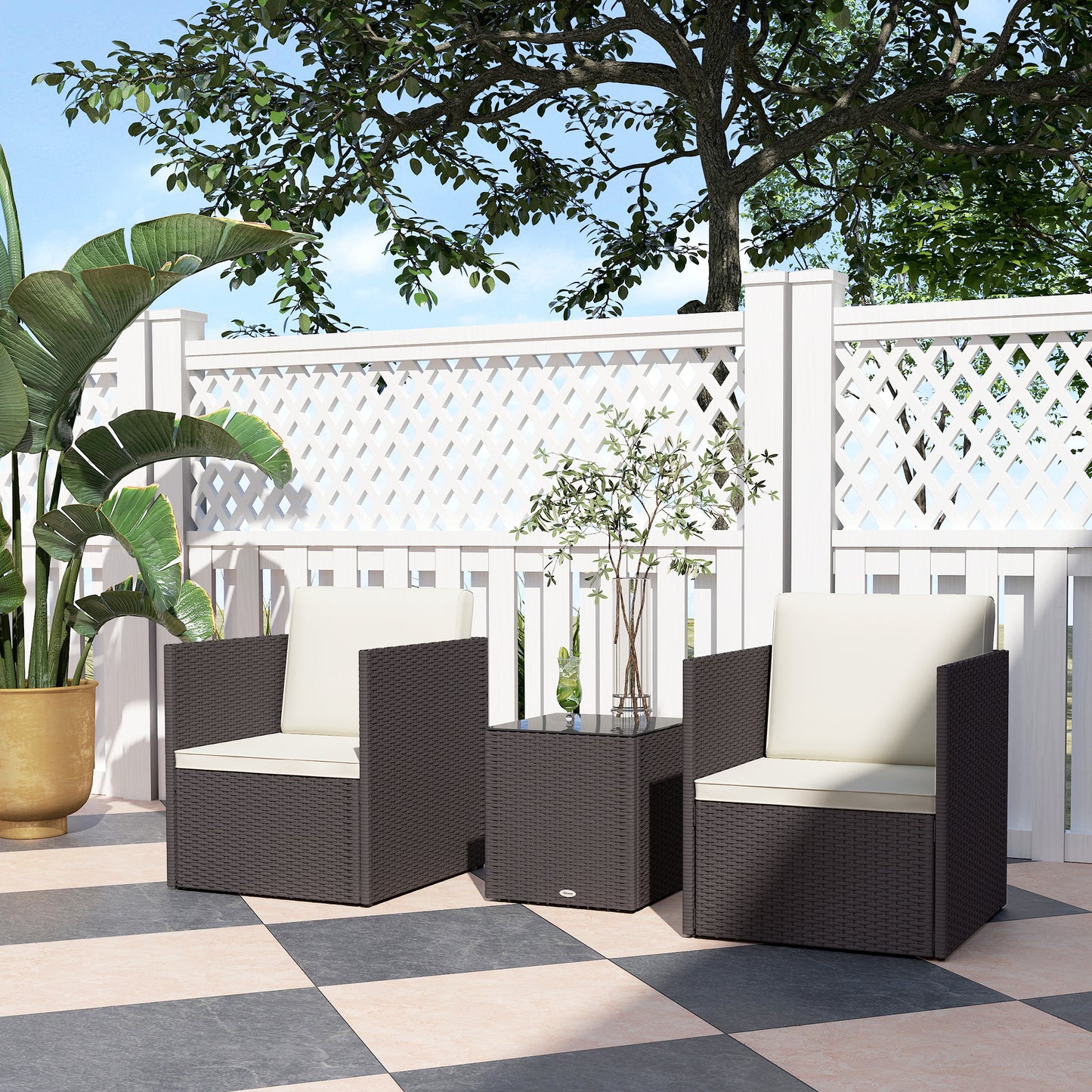 Folding Wicker Bistro Set - 3 Piece Patio Furniture with Cushions