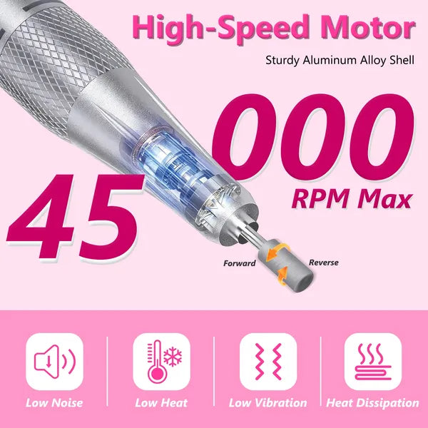 45000 RPM Portable Electric Nail Drill Kit with 11 Bits - White