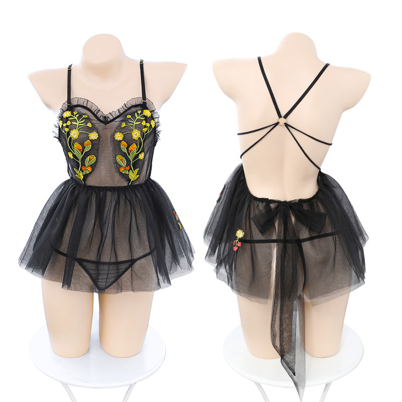 Seductive Mesh Role Play Lingerie Set - One Size Black & White