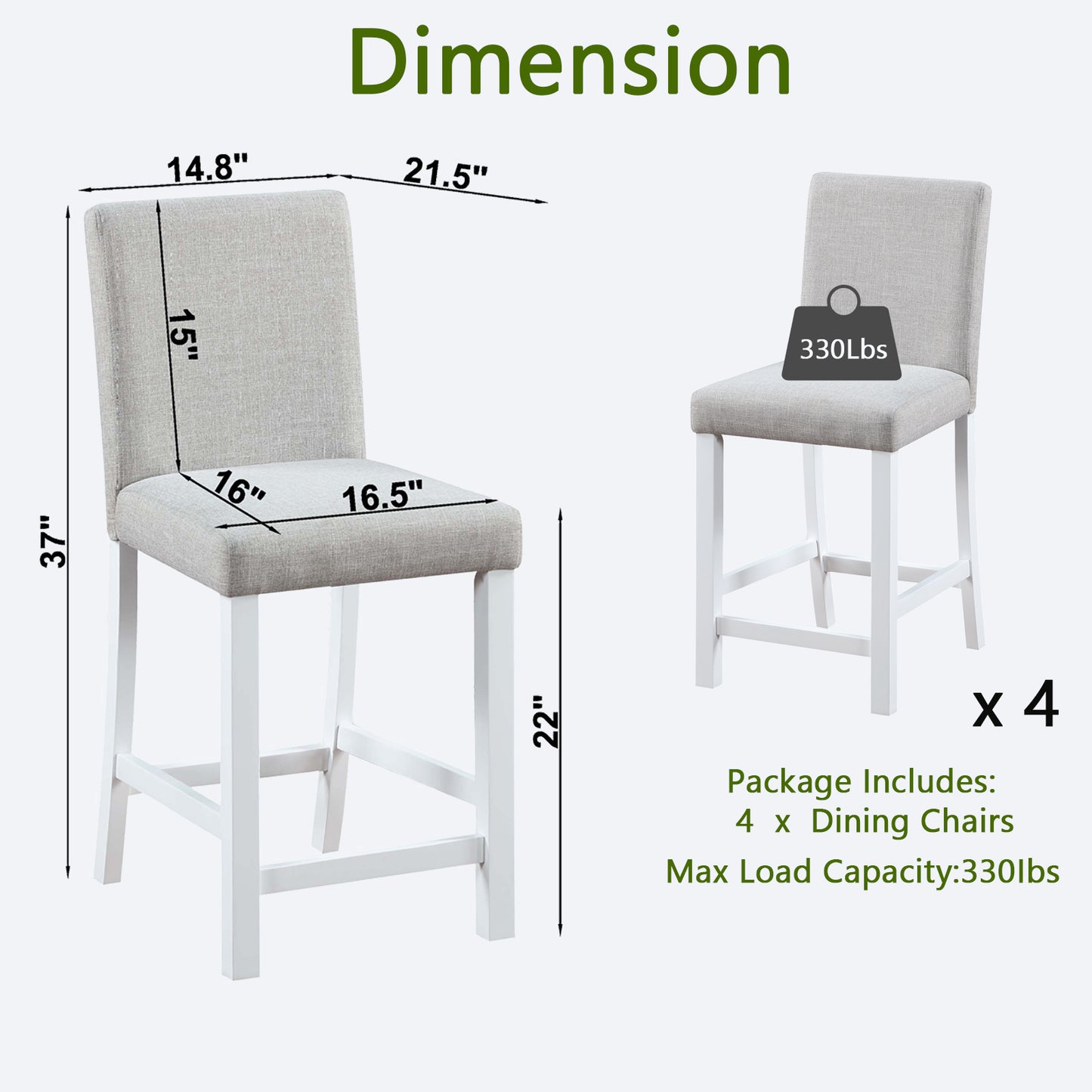 Counter Height Chairs Set for 4 - Padded Seat, White & Gray