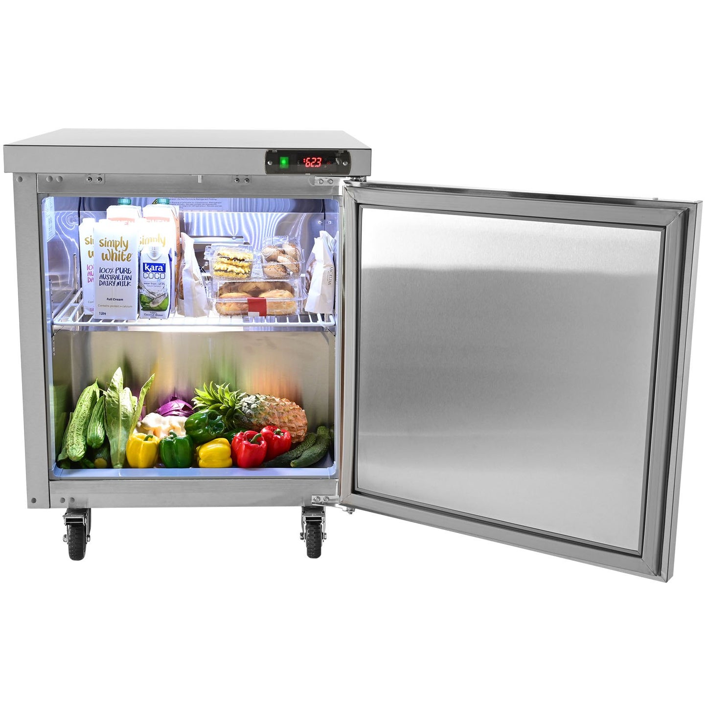 28-Inch Commercial Undercounter Refrigerator - 7.4 Cu Ft Stainless Steel Food Prep Station with Lock & Fan Cooling