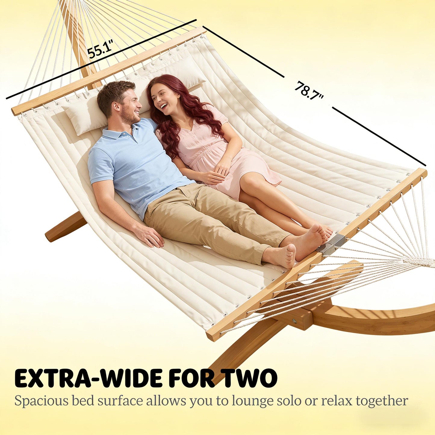 Double Hammock with Quilted Padding for Patio & Garden