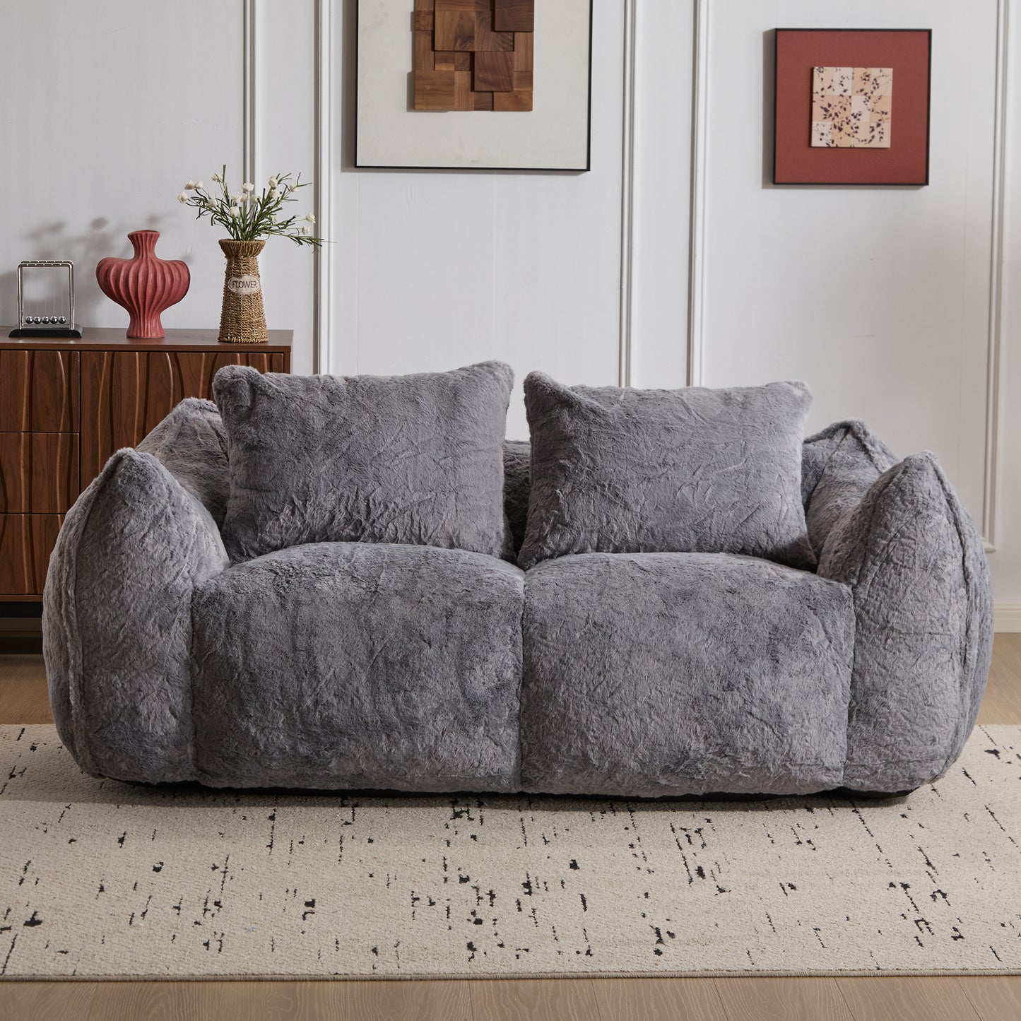 Giant Bean Bag Couch - Ultra Soft Fluffy Loveseat Sofa, Grey