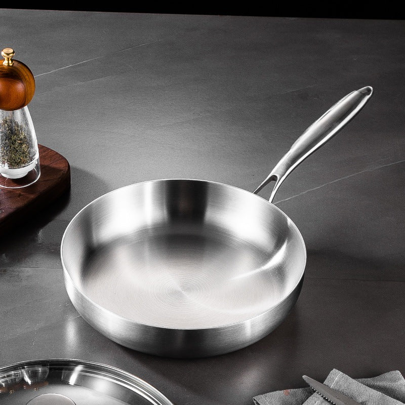 304 Stainless Steel Flat Frying Pan for Induction Gas Stove 22-30cm