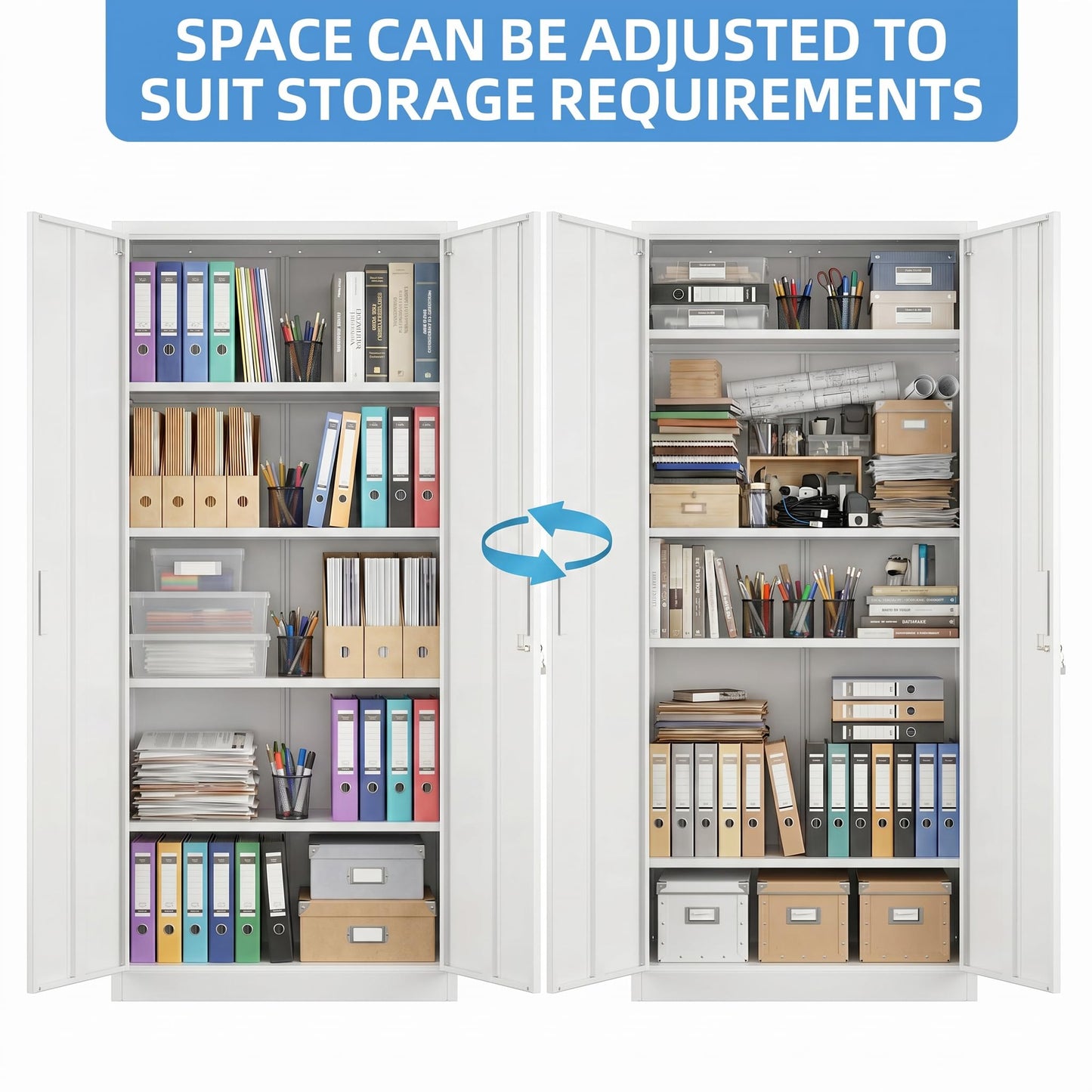 Lockable Metal Garage Storage Cabinet with 4 Adjustable Shelves - White