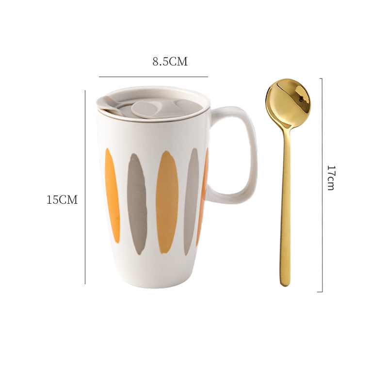 Large Capacity Ceramic Mug with Lid - Multiple Styles, 500-600mL Drinkware