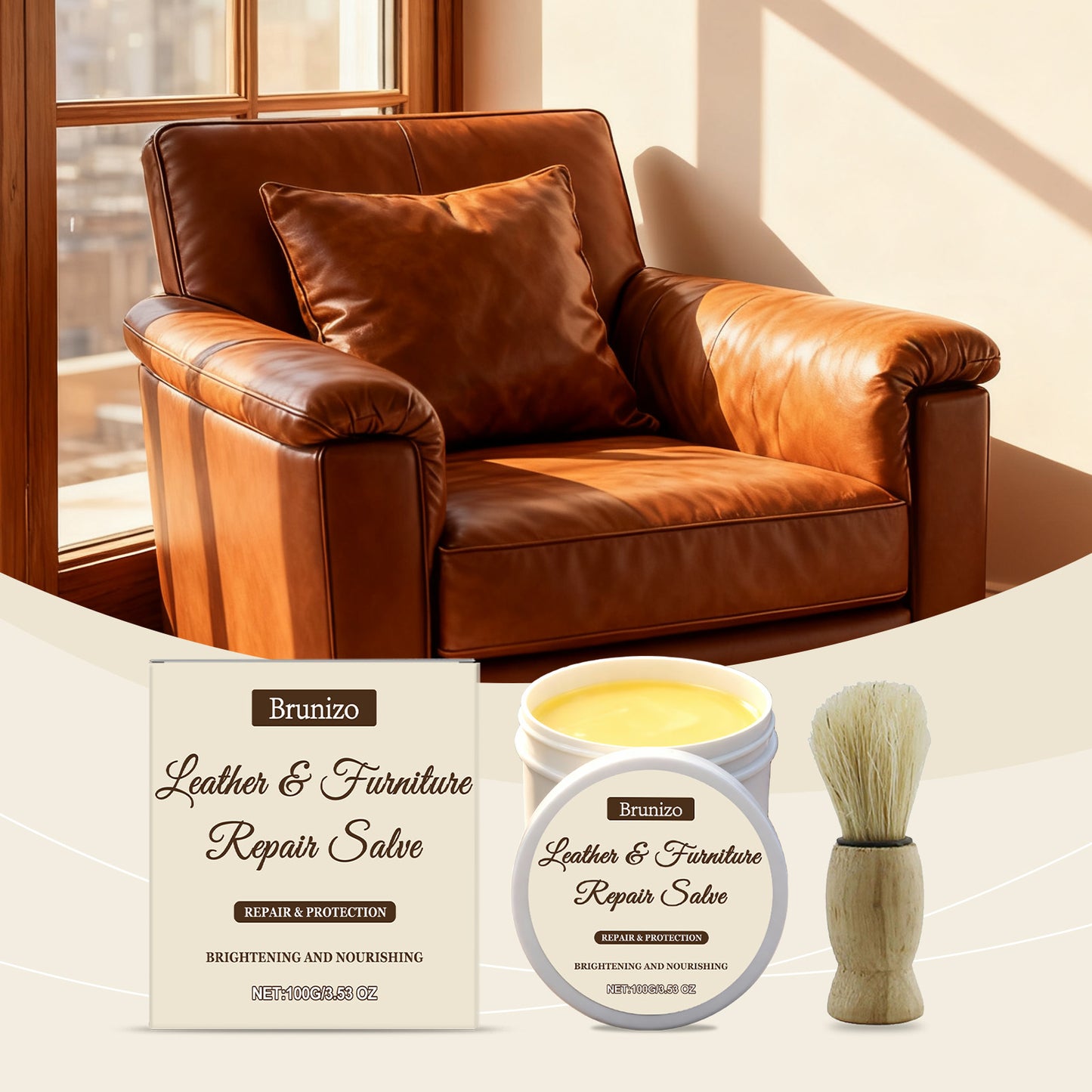 Leather Care Cream 100g with Brush - Shoe & Leather Maintenance Kit