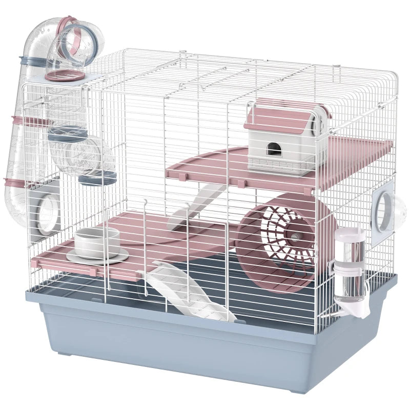 Small Animal Cage with Exercise Wheel Tunnels & Accessories - Blue, 3 Tiers