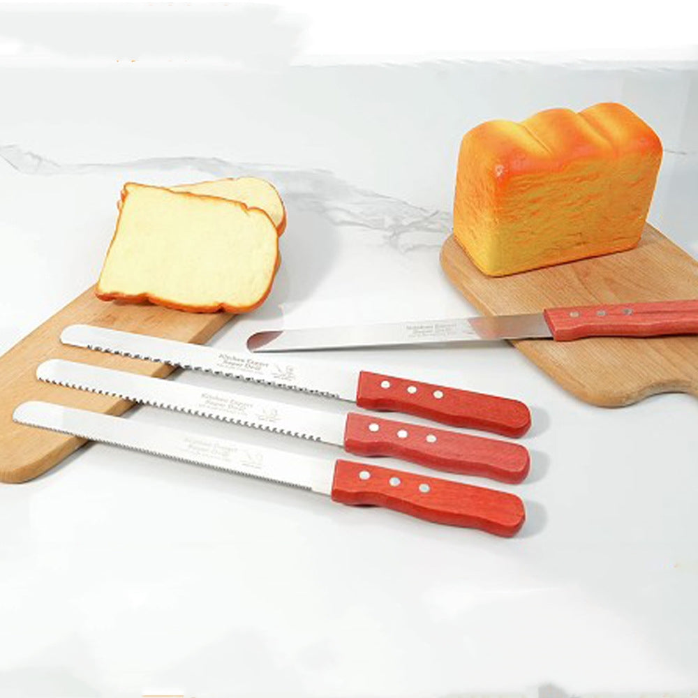 10-Inch Stainless Steel Bread Knife with Wooden Handle – Fine Teeth, Coarse Texture