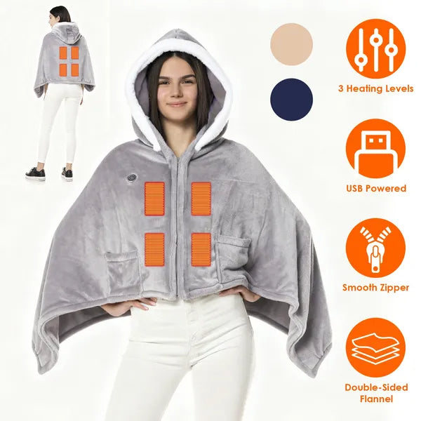 Wearable Heated Throw Blanket - Portable Double-Sided Flannel
