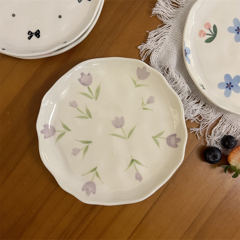 Small Irregular Floral Ceramic Plate - Hand-Painted Kitchen Decor
